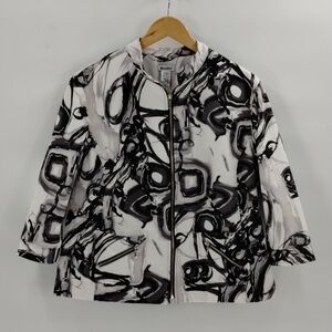 Units blazer statement jacket full zip size large black white gray pleated back